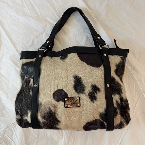 valentina italia authentic vintage calf hair black leather trim Rare